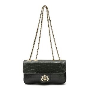 Bolsa Anne Em Couro Croco Black - Isla - Imagem 1
