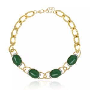 Colar Curto Elos com Pedra Verde e Cristais ITALIAN GLAM 80 - Cristina Sabatini