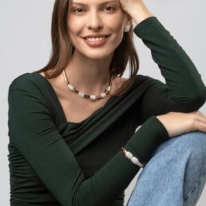 Conjunto Chocker e Brinco Dourado Com Prata - Imagem 2