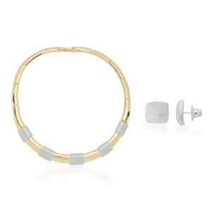 Conjunto Chocker e Brinco Dourado Com Prata