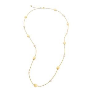 Colar Longo Dourado Com Pérolas - Imagem 1