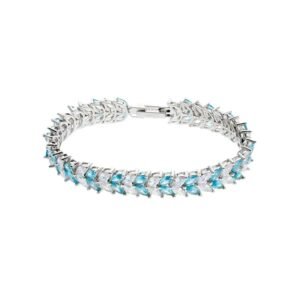 Pulseira Riviera Inteira Navete Dupla Aquamarine 17CM
