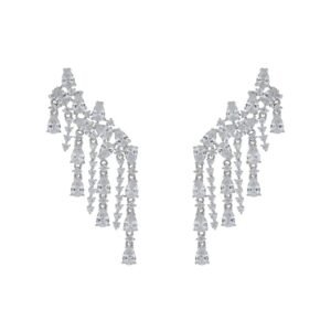 Brinco Earcuff Franja Pedraria Zirconia Branca