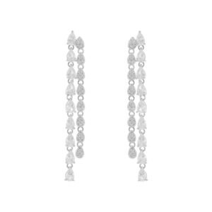 Brinco Franja Dupla Zirconia Branca Rodio Branco - Imagem 1