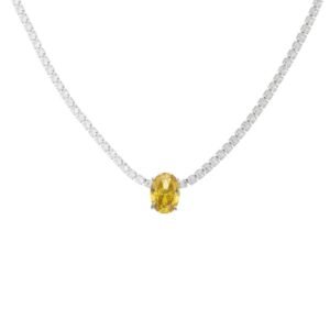 Colar Riviera Oval Maleável Yellow Fancy Rodio Branco + 2cm extensor