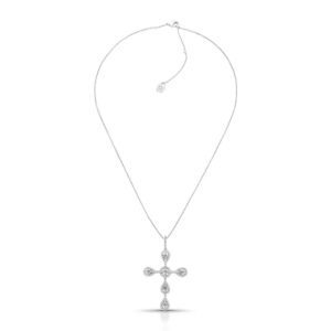 Colar Ródio Com Pingente De Cruz Cravejado