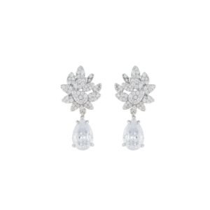 Brinco Mini Folhas Micro Zirconia Branca Rodio Branco - Imagem 1