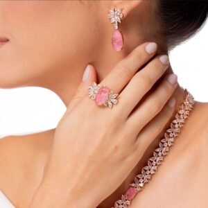 Anel Aro 19 Navetes Flower Rosa Ouro