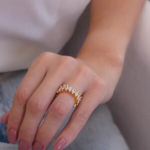 Anel Com Cristais Navetes Maleável - Imagem 2