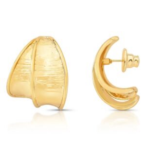 Brinco Dourado Polido Textura Frisada Stroke Curve