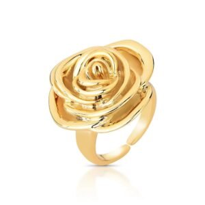 Anel Dourado Polido Formato Rosa Golden Rose Ajustável