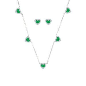 Conjunto Coracão Esmeralda Fusion P Ródio - Imagem 1