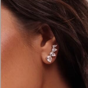 Brinco EarCuff 4 Gotinhas Cristais Transparentes Ródio - Imagem 2