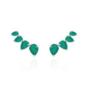 Brinco EarCuff 4 Gotinhas Esmeralda Ródio - Imagem 1