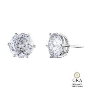 Brinco Solitário Moissanite Prata 925, 11MM e 5ct - Imagem 1