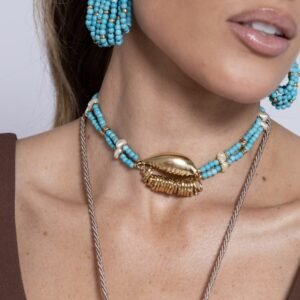 Brinco Moeda C/ Bolinhas Turquesa - Gio Bernardes - Imagem 2