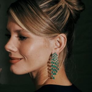 Brinco Franja de Cristais Turmalina Prateado