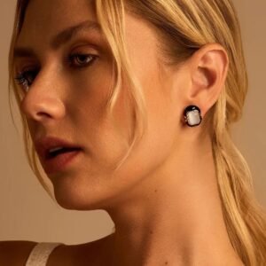 Brinco Dourado Esmaltado com Pedra Black Frame - Imagem 2