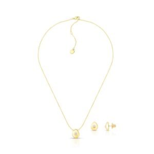 Conjunto dourado com zircônia incolor timeless