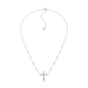 Colar Prateado Curto Com Cruz Crystal Faith