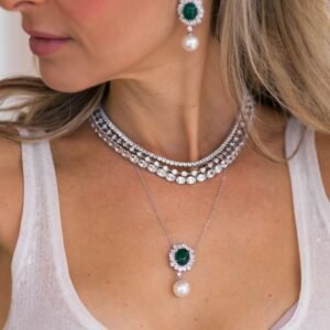 Colar Oval Com Pérola e Esmeralda - Elaine Palma - Imagem 2