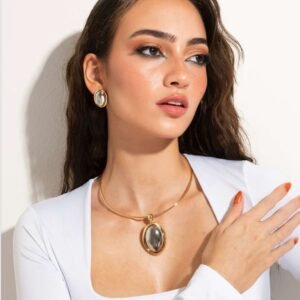 Colar Aro Pingente Oval Mix de Banhos - Imagem 2