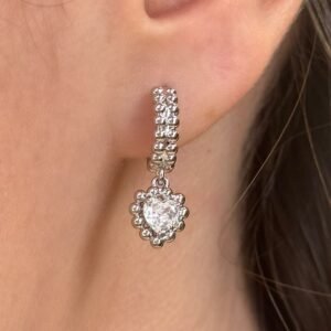 Brinco Argolinha Coração Ródio