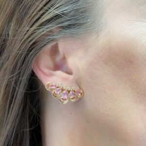 Brinco Cuff Cristais Rosa