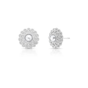 Brinco Flor e Pérola Shell Ródio - Imagem 1