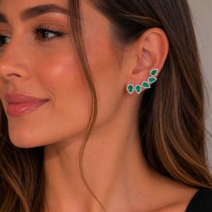 Brinco EarCuff Esmeralda Fusion Ródio - Imagem 2