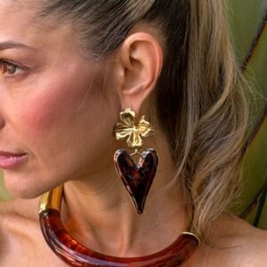 Brinco Coração Onça Flor - Rosana Bernardes - Imagem 1