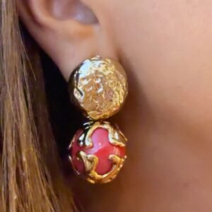 Brinco Bola Duplo Rosa Dourado - Imagem 1