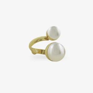 Anel 2 Pérolas Dourado Ajustável - SD por Sheila Morais