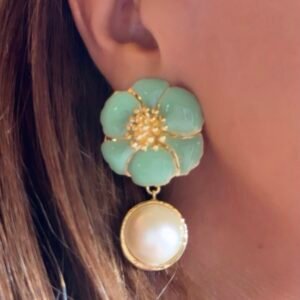 Brinco Flor Esmaltada Verde