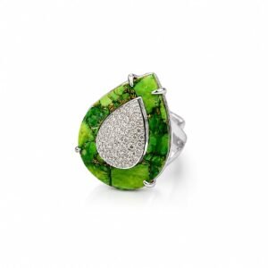 Anel Turquesa Verde Ródio Aro 17 - Elaine Palma