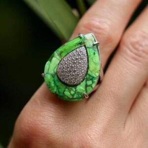 Anel Turquesa Verde Ródio Aro 17 - Elaine Palma - Imagem 2