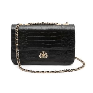 BOLSA ISLA ANNE JUMBO EM COURO NATURAL NEW CROCO PRETO OURO