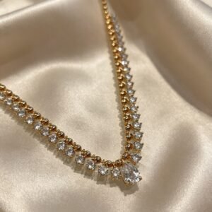 Colar Gotinha Cristal Translucido Dourado