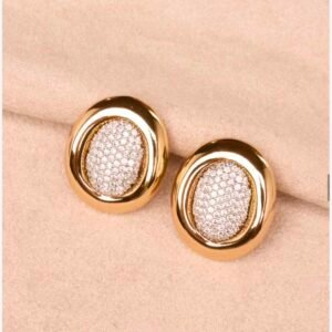 Brinco Oval Cravejado Bicolor