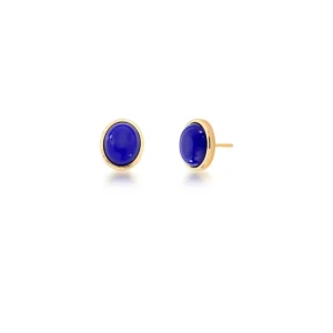 BRINCO OVAL COM PEDRA RECONSTITUÍDA LÁPIS LAZÚLI