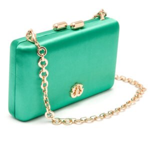 BOLSA CLUTCH EVA PEQUENA CETIM VERDE OURO - Isla - Imagem 2