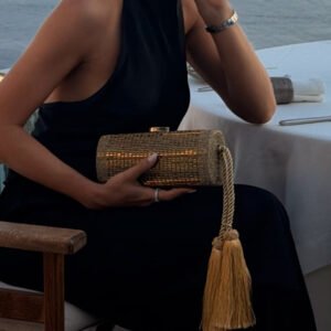 BOLSA CLUTCH CILÍNDRICA MÉDIA DE CRISTAIS OURO - ISLA - Imagem 3