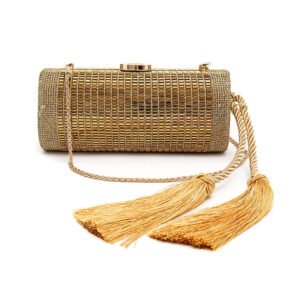 BOLSA CLUTCH CILÍNDRICA MÉDIA DE CRISTAIS OURO - ISLA - Imagem 1