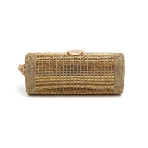 BOLSA CLUTCH CILÍNDRICA MÉDIA DE CRISTAIS OURO - ISLA - Imagem 6