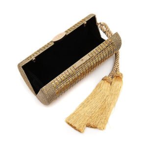 BOLSA CLUTCH CILÍNDRICA MÉDIA DE CRISTAIS OURO - ISLA - Imagem 5