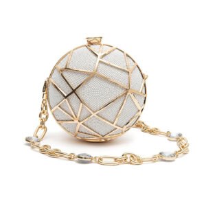 BOLSA CLUTCH ESFERA PEQUENA DE CRISTAIS BRANCOS COM OURO - ISLA - Imagem 1