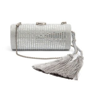 BOLSA CLUTCH CILÍNDRICA MÉDIA DE CRISTAIS PRATA - ISLA - Imagem 1