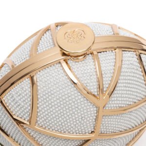BOLSA CLUTCH ESFERA PEQUENA DE CRISTAIS BRANCOS COM OURO - ISLA - Imagem 4